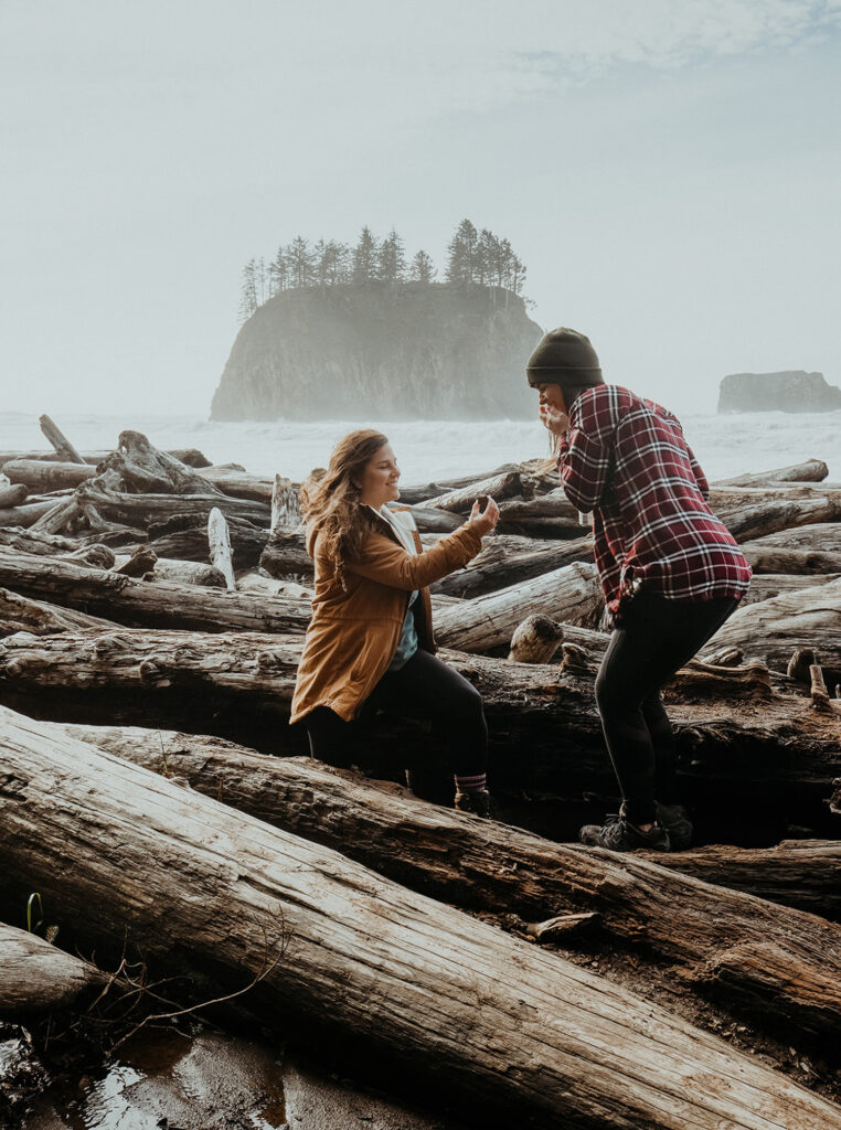 An lgbtq proposal on la push beach in Olympic National Park.