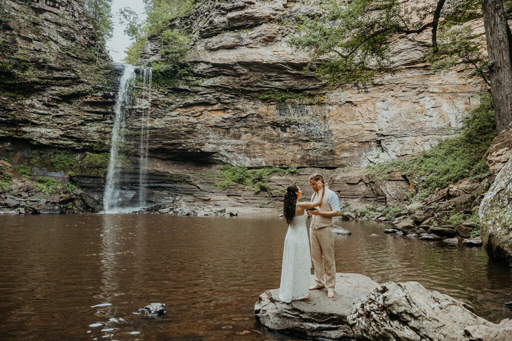 Petit Jean State Park Waterfall elopement vow ceremony