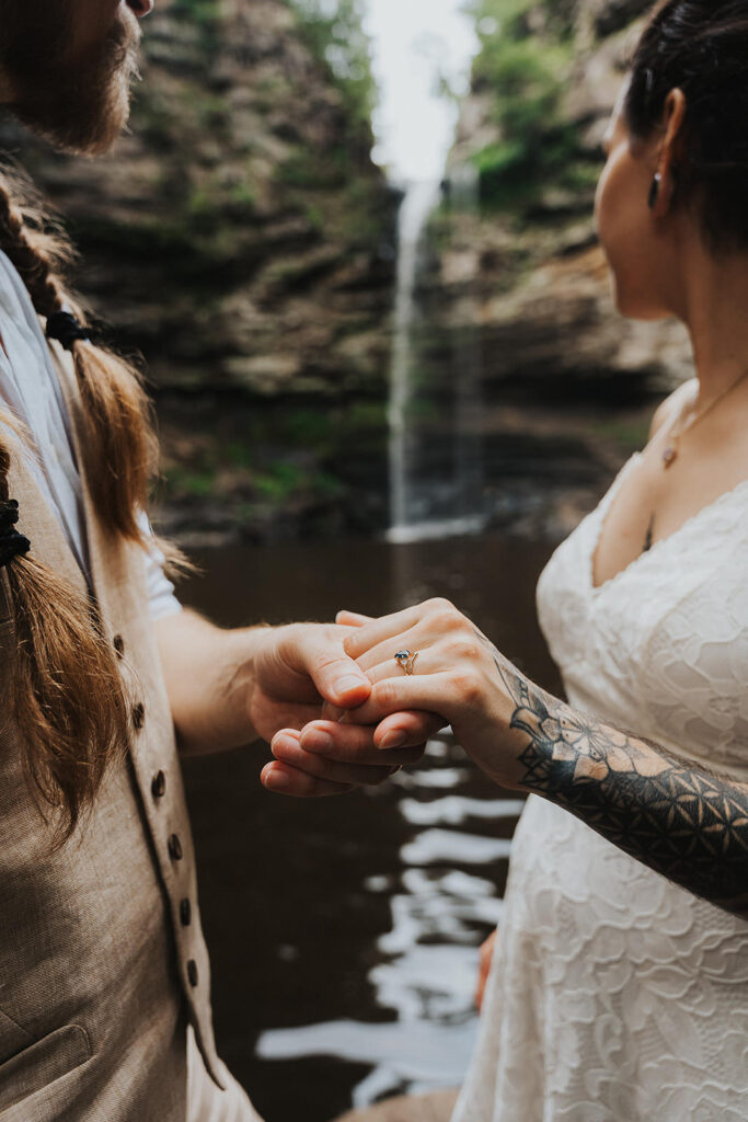 Petit Jean State Park Waterfall elopement vow ceremony